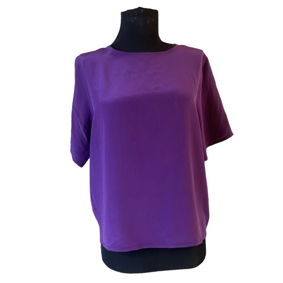 Vintage Classix Short Sleeve Purple Silk Blouse Small - Picture 2 of 13